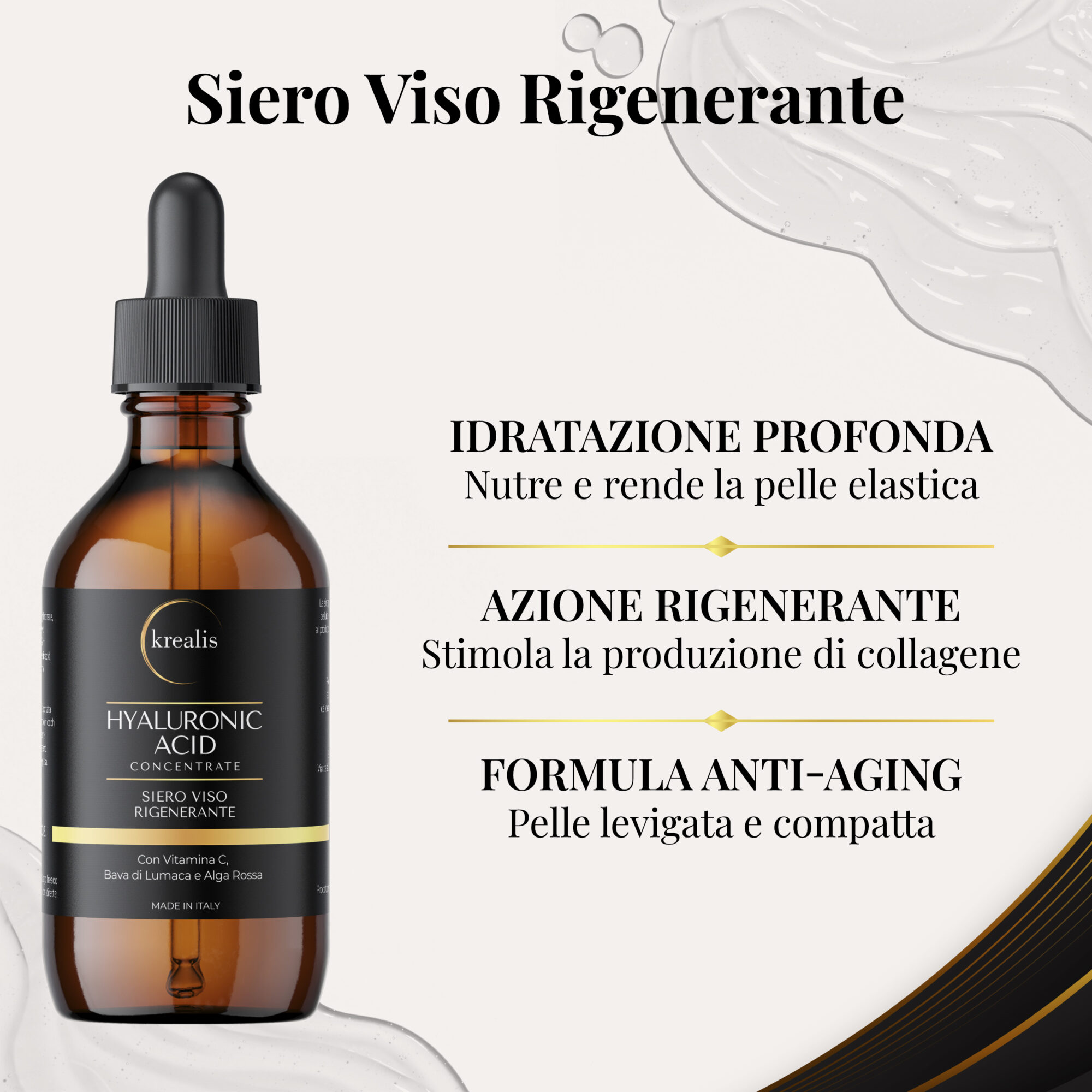 Siero Viso Acido Ialuronico con Vitamina C, Bava di Lumaca e Alga Rossa, Azione Rigenerante - 100ML - immagine 2