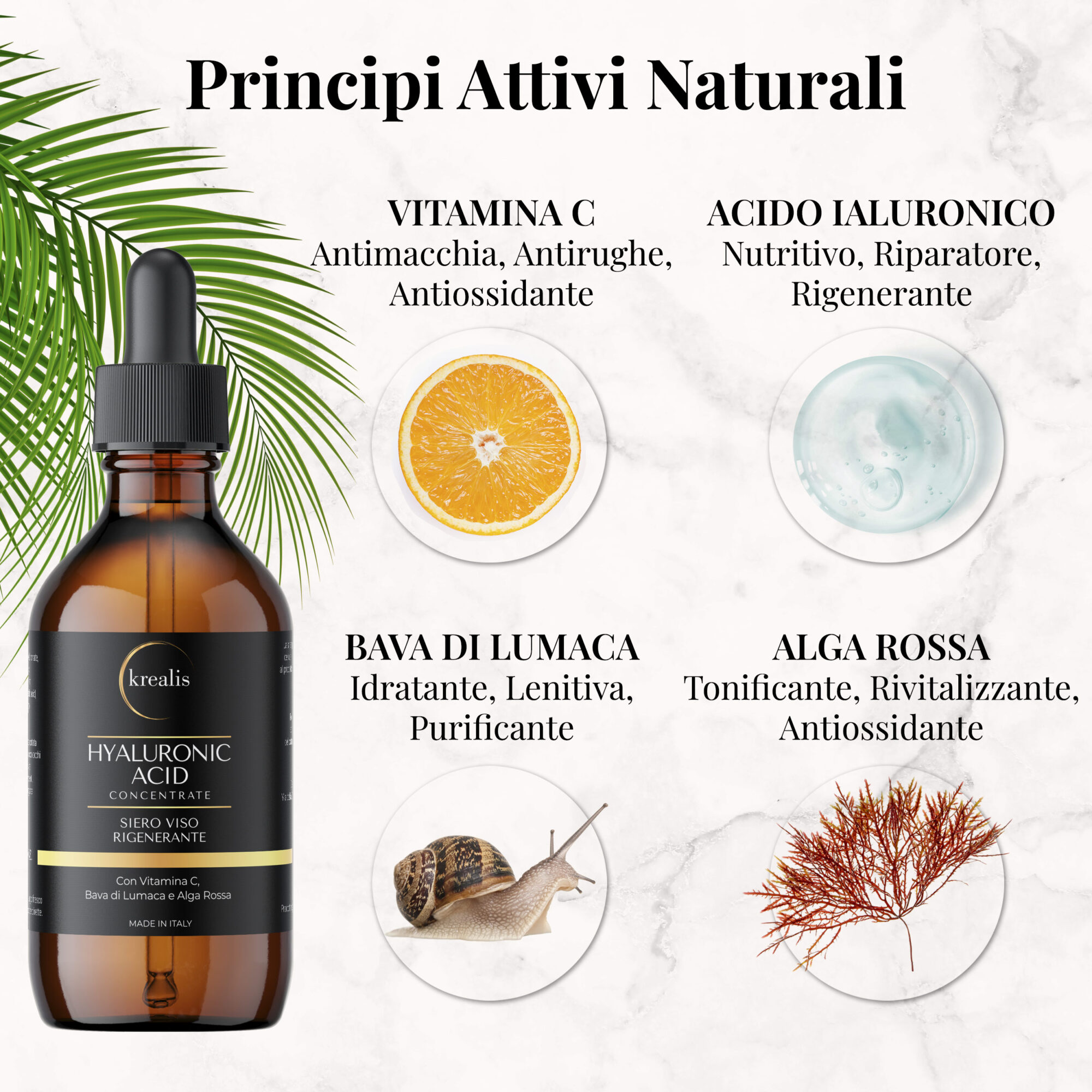 Siero Viso Acido Ialuronico con Vitamina C, Bava di Lumaca e Alga Rossa, Azione Rigenerante - 100ML - immagine 3