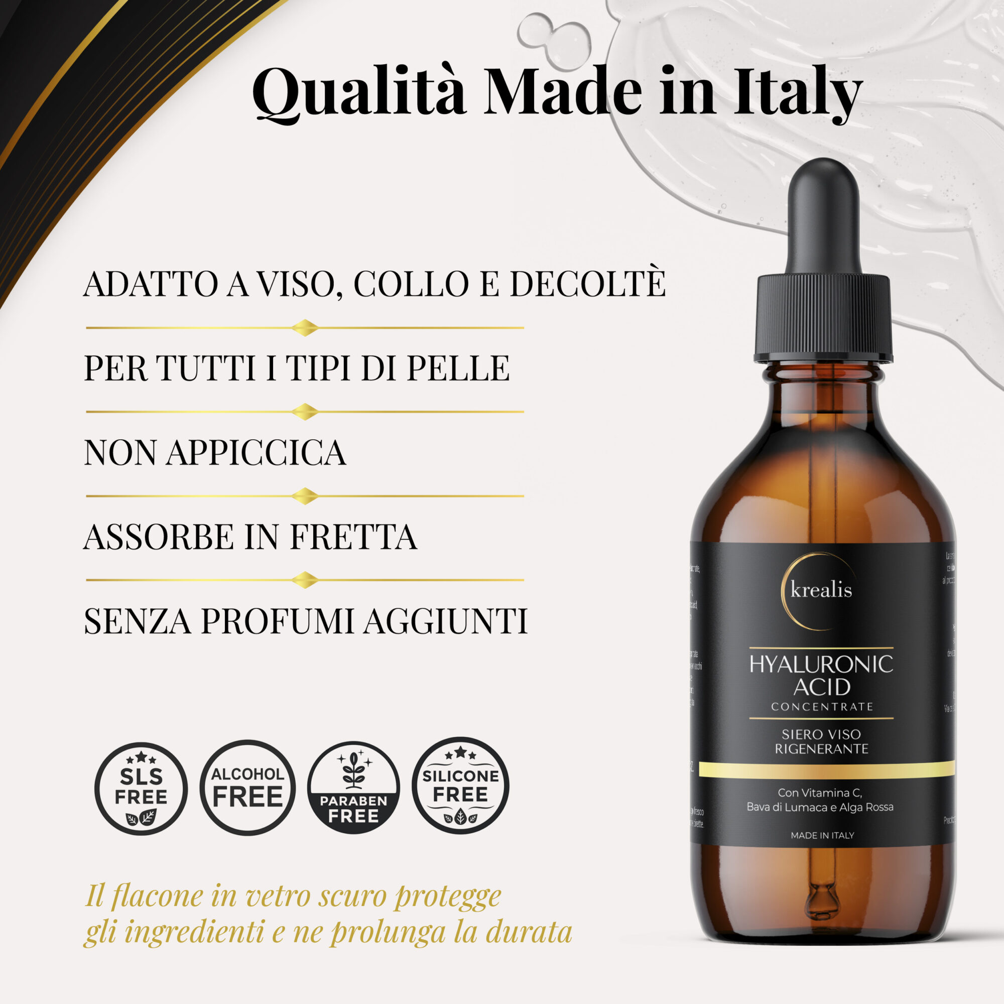 Siero Viso Acido Ialuronico con Vitamina C, Bava di Lumaca e Alga Rossa, Azione Rigenerante - 100ML - immagine 4