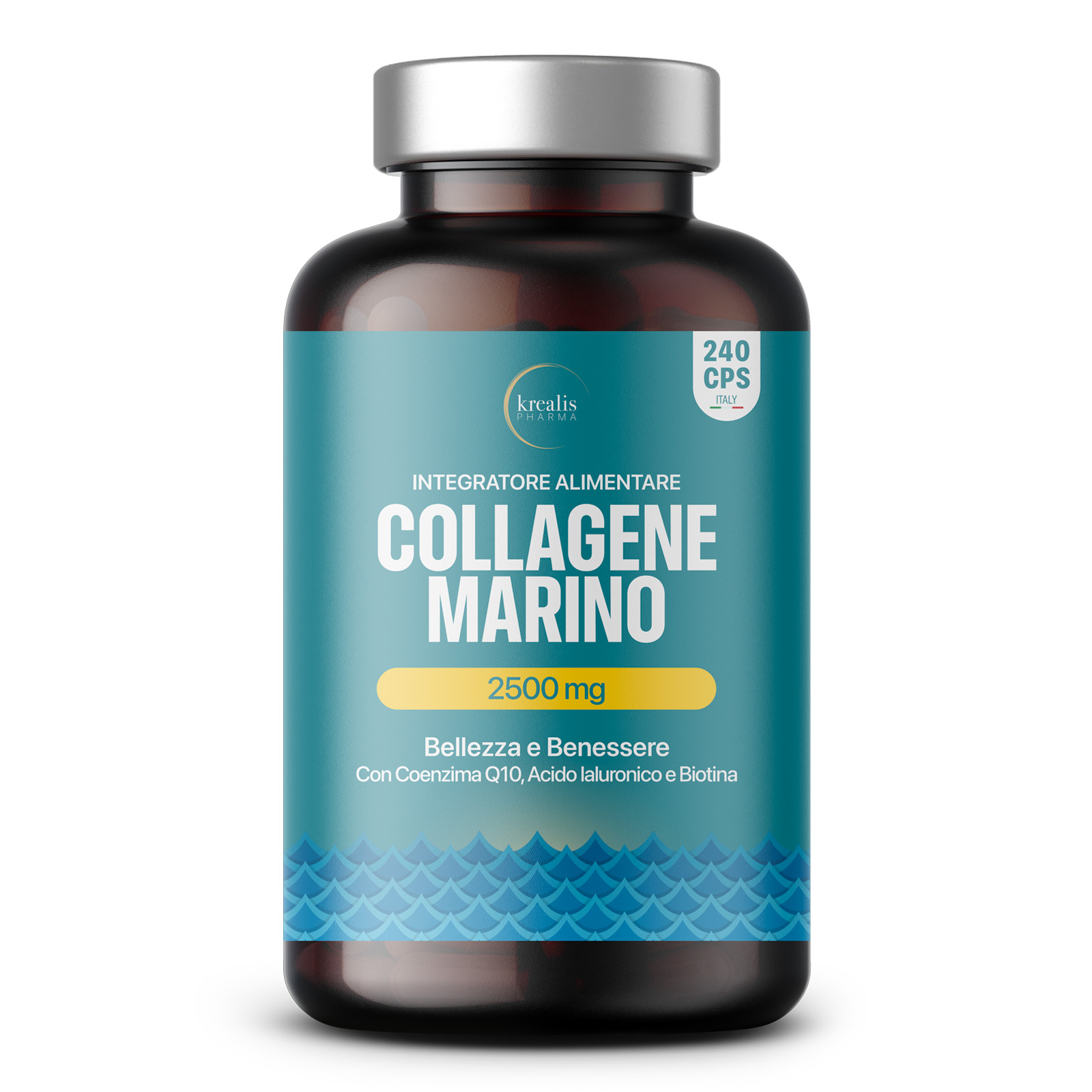 Integratore Collagene Marino con Acido Ialuronico - 240 Capsule, 2500 mg di Collagene Idrolizzato brevettato FISHPEP
